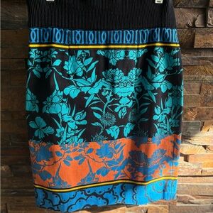 Tracy Reese Black and Blue Floral Pencil Skirt